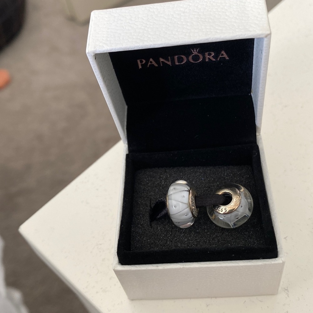 Two white pandora charms silver BNIB